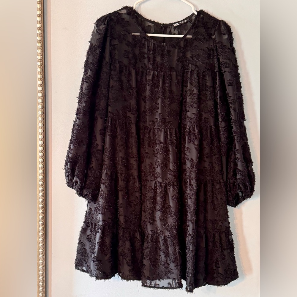 Zara Black Textured Mini Dress | Coquette Goth Sheer Babydoll Party Dress